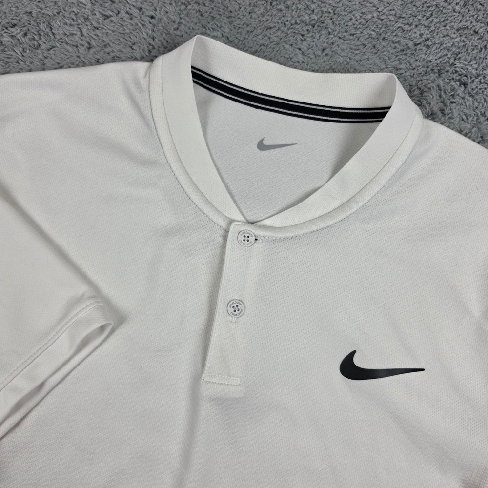 Nike Blade Collar Polo Men Medium Tall White NikeCourt  Dri-FIT Tennis Shirt EUC